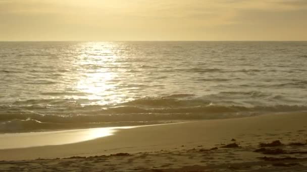 Una Pareja Caminando Por Una Hermosa Playa Atardecer — Vídeos de Stock