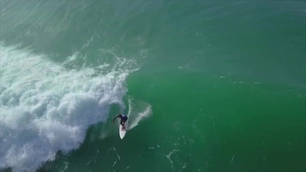 Drone Sobre Surfista Día Soleado — Vídeo de stock