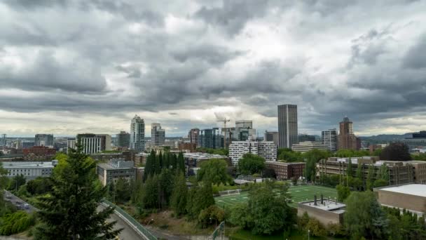 Moody Clouds Portland Oregon Skyline — Stock Video