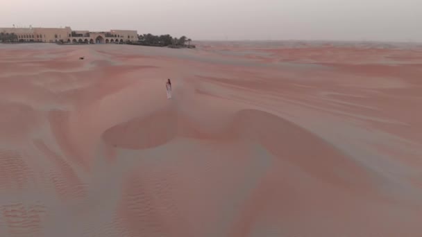 Metragem Drone Deserto Uma Linda Garota — Vídeo de Stock
