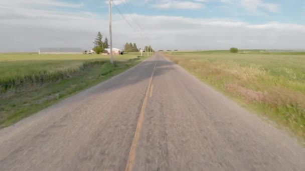 Aerial Drone Shot Flying Country Road — Stock Video