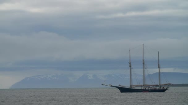 Schooner Sailing Vessel Anchored Arctic — Stock Video