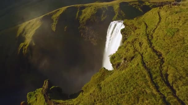 Flygdrönare Skott Skgafoss Vattenfall Södra Island — Stockvideo