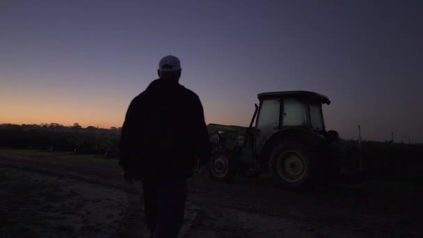 Rolnik Widokiem Swoją Ziemię Podczas Wschodu Słońca — Wideo stockowe