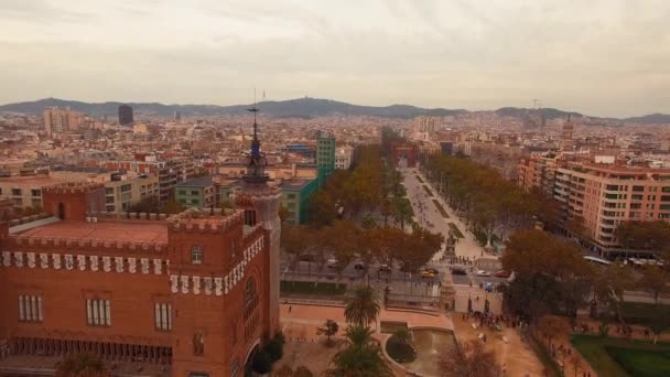 Magnifique Panorama Drones Côté Château Des Trois Dragons Barcelone — Video