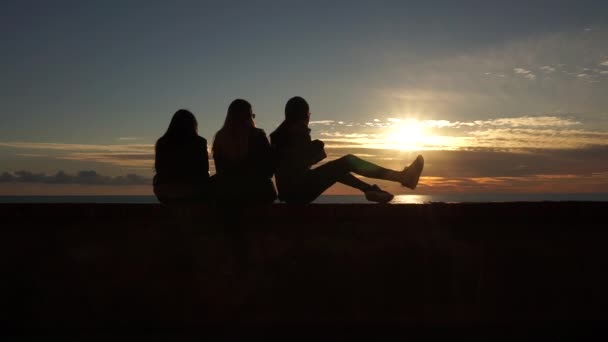 Amigos Assistindo Pôr Sol Cinque Terre Itália — Vídeo de Stock