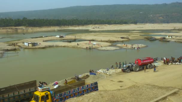 Panning Shot Daily Life Jaflong Piyain River Bangladesh — Stok Video