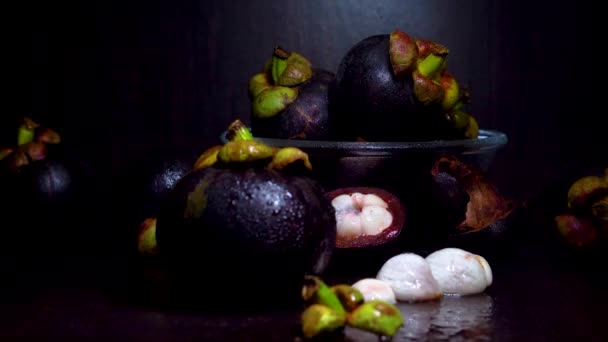 Exotische Tropische Fruit Mangosteen Schitterend Voor Veganisten Vitamine Rijk Favoriet — Stockvideo