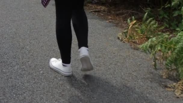 Les Femmes Marchent Pas Derrière Promenant Long Chemin Goudronné Avec — Video