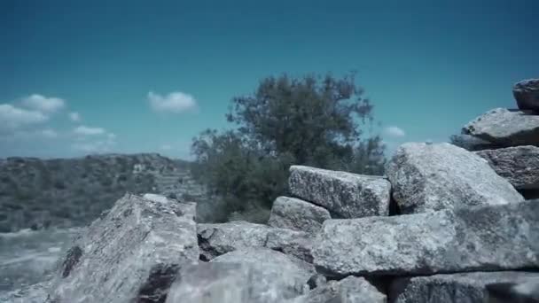 Stone Wall Hillside Spain — Stock Video