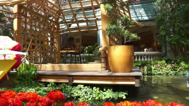 Bambuszkunyhó Bemutató Bellagio Botanikus Kertben — Stock videók
