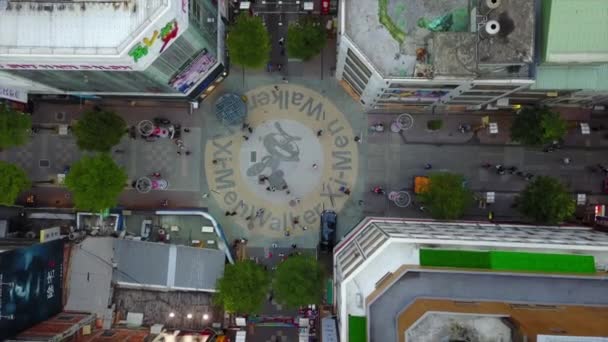 Top Aerial View Ximending Shopping Area Taipei — Stock Video