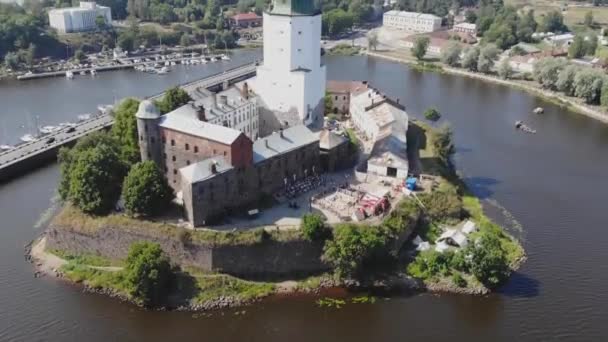 Estabelecimento Aéreo Retirar Tiro Castelo Vyborg Durante Dia — Vídeo de Stock