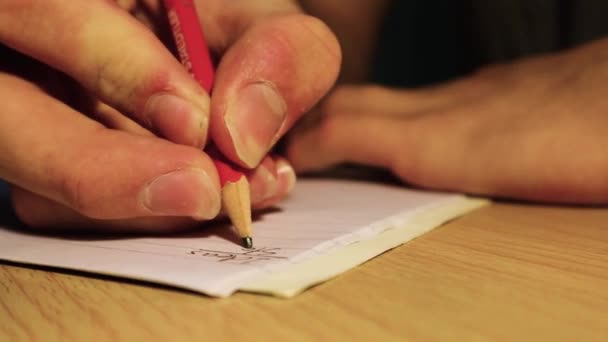 Primer Plano Estudiante Escribiendo Libro Texto Con Lápiz Led — Vídeo de stock