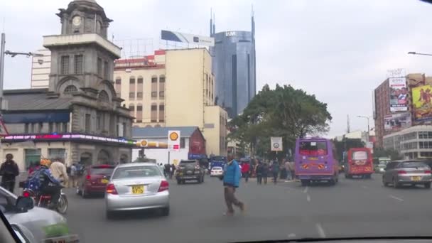 Trafic Automobile Centre Ville Nairobi Caméra Intérieur Voiture Pendant Heure — Video