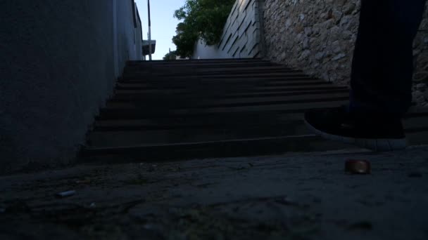 Teenager Walking Stairs Old Town — Stock Video