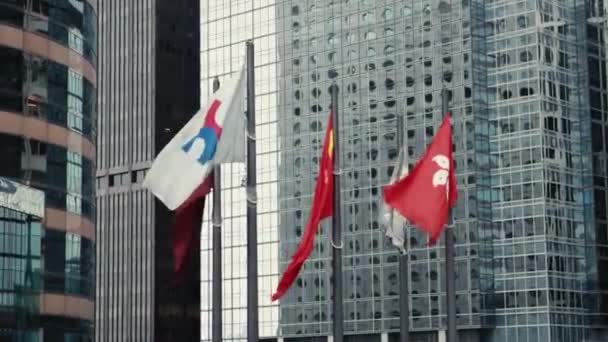 Китайские Гонконгские Флаги Машут Городе — стоковое видео