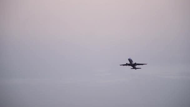 ポーランド航空Lot飛行機はワルシャワショパン空港上空の夕暮れ時に低く飛ぶ — ストック動画