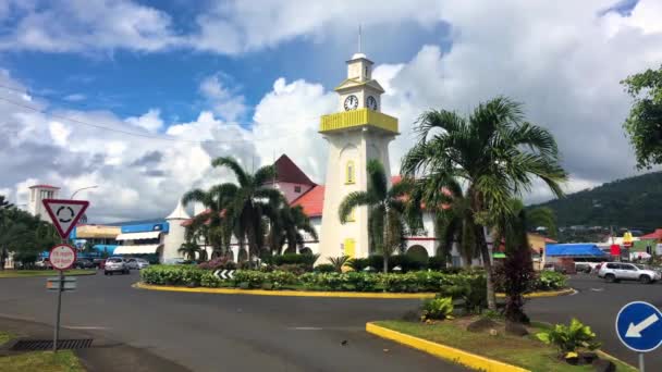Apia Samoa Autos Beim Ein Und Ausfahren Aus Dem Kreisverkehr — Stockvideo