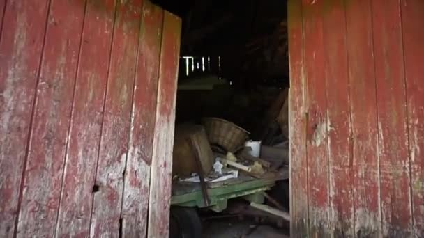 古い納屋が倒れてる 中に残ってる デンマーク — ストック動画