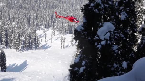 Helicóptero Como Parte Una Operación Heli Ski Himalaya Helicóptero Rojo — Vídeo de stock