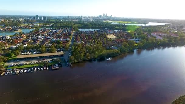 Drone Rises Swan River Perth — Stock Video