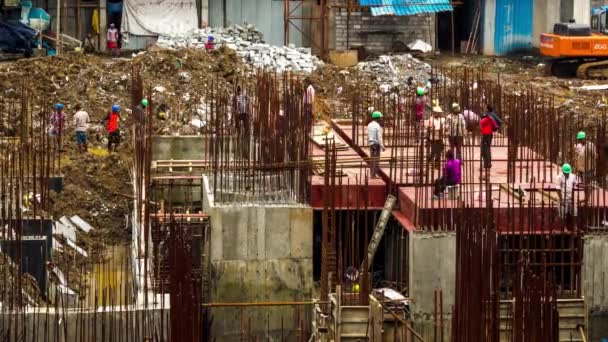 Lapso Tiempo Sitio Construcción Trabajadores Que Trabajan Mueven — Vídeos de Stock