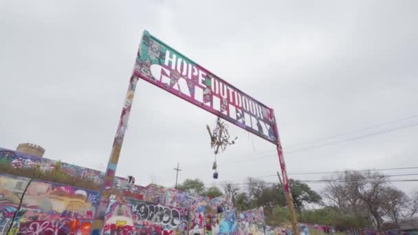Eingangsschild Zum Hope Outdoor Gallery Graffiti Park Austin Texas Dieser — Stockvideo