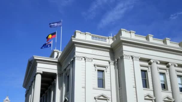 Geelong Belediye Binası Avustralya Avustralya Avustralya Bayrakları — Stok video