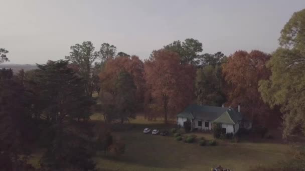 Haus Inmitten Eines Herbstlichen Waldes Mit Blättern Voller Warmer Farben — Stockvideo
