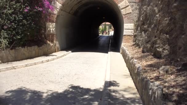 Tunnel Gate Castle Walls Overview Medieval Castle Mediterranean Spanish City — Stock Video