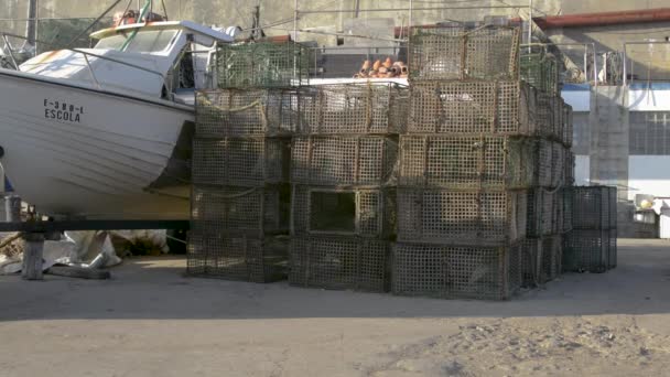 Perahu Nelayan Pelabuhan Nelayan Desa Ericeira Portugal — Stok Video