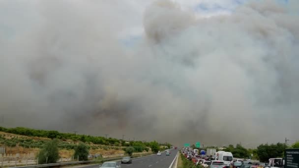 Κατά Διάρκεια Των Πυρκαγιών Στην Αττική Άποψη Του Καπνού Από — Αρχείο Βίντεο