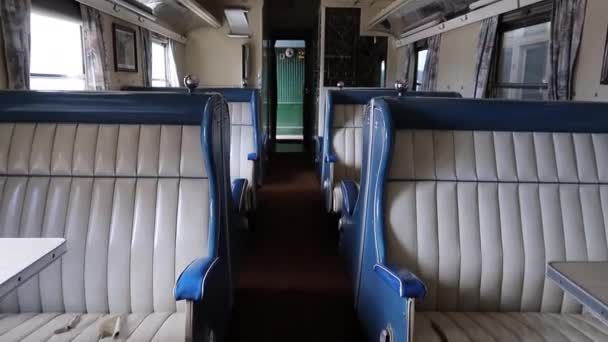 Vintage Train Passenger Car Highback Seats Walkthrough — Stock Video