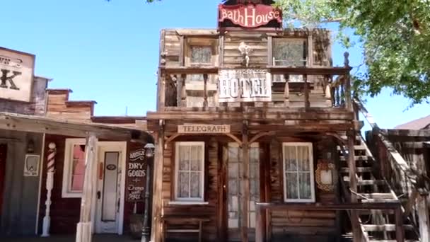 Leftward Pan Edifícios Pioneertown Estes Edifícios Ocidentais Foram Construídos Como — Vídeo de Stock