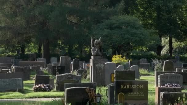 Vista Panorámica Una Estatua Ángel Cementerio — Vídeo de stock