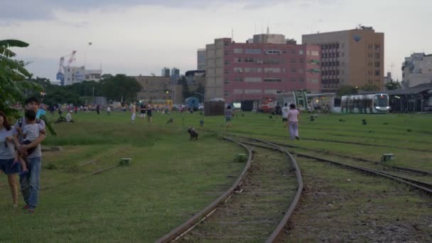 Kaoshiung Parkta Yürüyen Çocuklu Bir Aile — Stok video