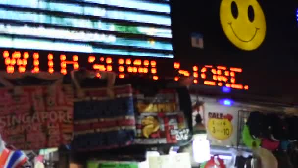 Neon Signs Singapore Night Market — Stock Video