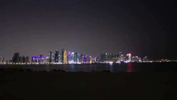 Utsikt Över West Bay Natten Doha Qatar Qatar Värd För — Stockvideo