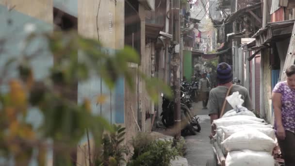 Sydostasiatiska Människor Går Gränd Fortfarande Skjuten — Stockvideo