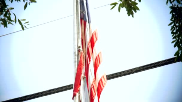 Zpomalený Klip Americké Vlajky Spojený Obchodní Vlajkou Sobotu Ráno — Stock video