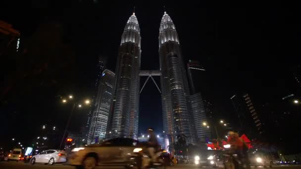 Petronas Kuleleri Kuala Lumpur Malezya Önünde Kesişme Zamanı — Stok video