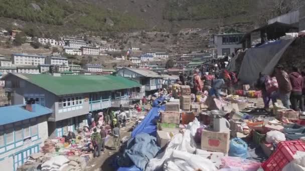 Markt Auf Dem Weg Zum Everest Basislager — Stockvideo