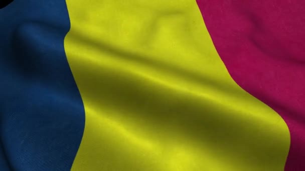 Photorealistic Κοντινό Πλάνο Του Chad Σημαία Αργή Κυματίζει Ορατές Ρυτίδες — Αρχείο Βίντεο