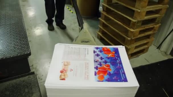 Magazine Gets Processed Large Industrial Printing Press — Stock Video