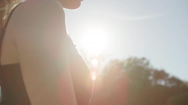 Slow Motion Footage Woman Doing Yoga Sun Shining Lens Flare — Stock Video