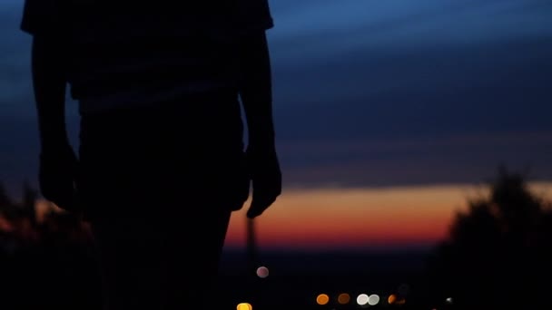 Silhouette Young Girl Front Evening Sunset Sky — Stock Video