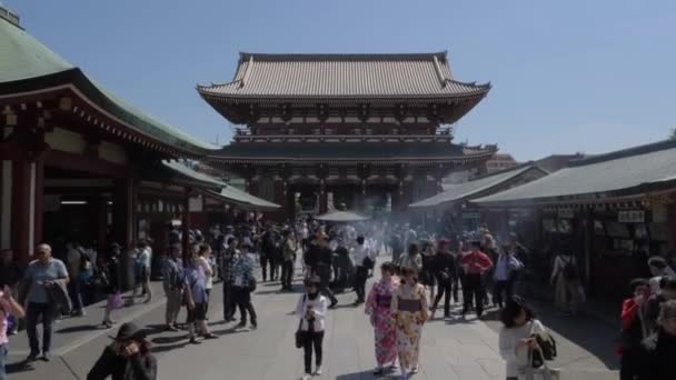 Senso Buddhist Temple Asakusa Tokyo Wide Shot People — Stock Video