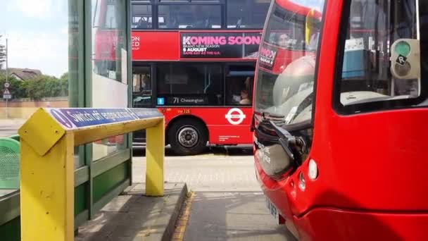 Iconic Red London Transport Buses Leaving Bus Station Kingston Thames — 图库视频影像