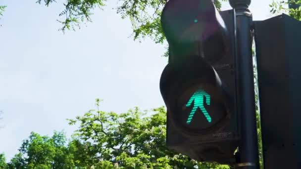 Green Pedestrian Light Streets Budapest — Stock Video